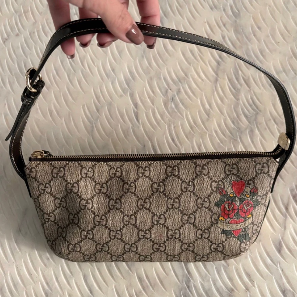 Authentic Gucci Tattoo Collection Monogram Baguette Shoulder Bag
